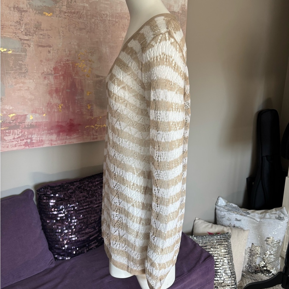 Crochet Knit Tunic Top V Neck Long Sleeve Striped Beach Cover Up - Picture 4 of 11
